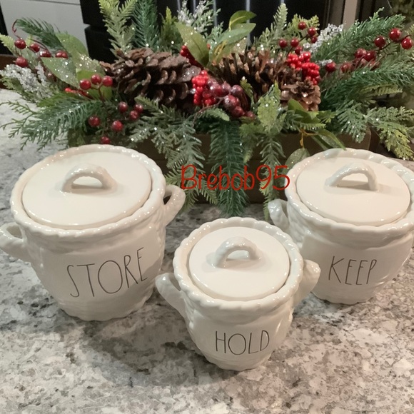 Rae Dunn White Basket ceramic Canister Set-3 - Picture 2 of 4